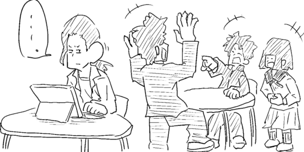 学生に囲まれるとなんか集中できない